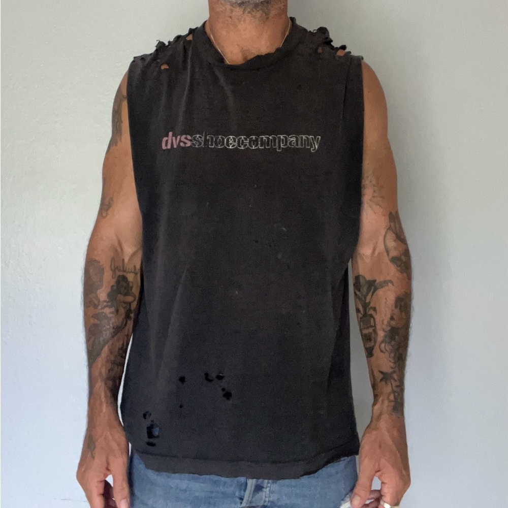 Black Distressed vintage muscle tee
